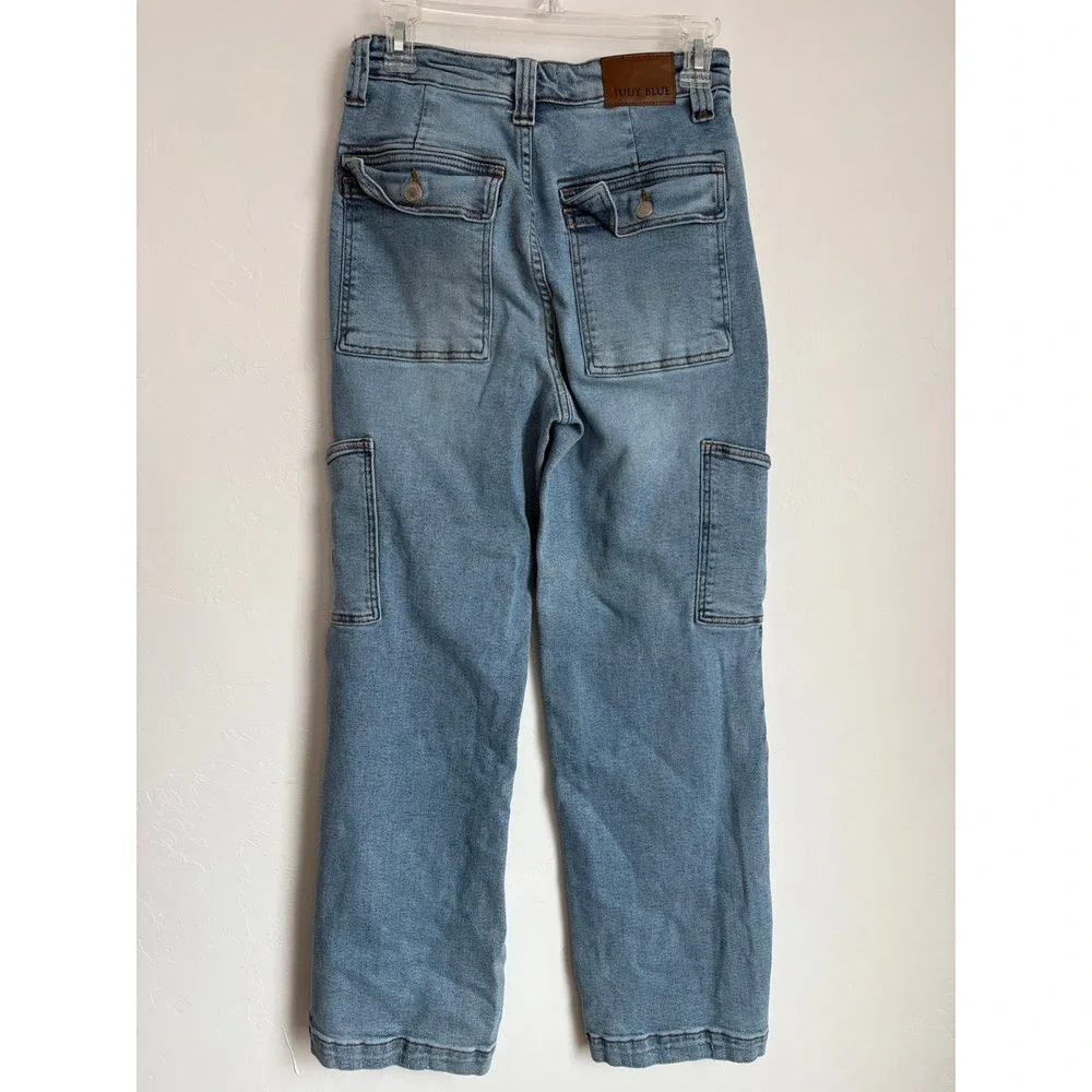 Judy Blue Cargo High Waisted Denim Jeans Preppy Soft Girl Streetwear Minimalist